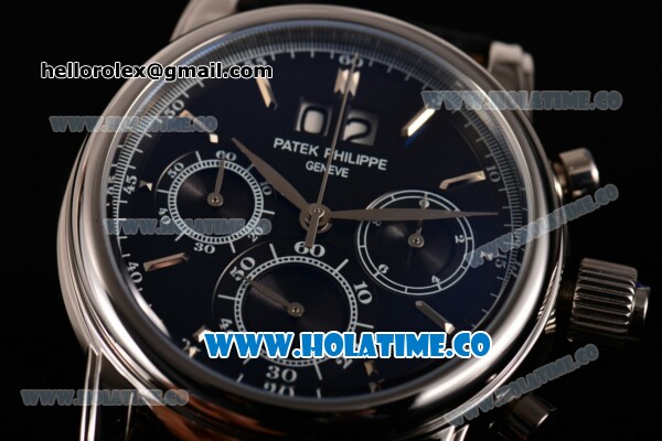 Patek Philippe Grand Complication Chrono Miyota OS20 Quartz Steel Case with Black Dial and Silver Stick Markers - Click Image to Close
